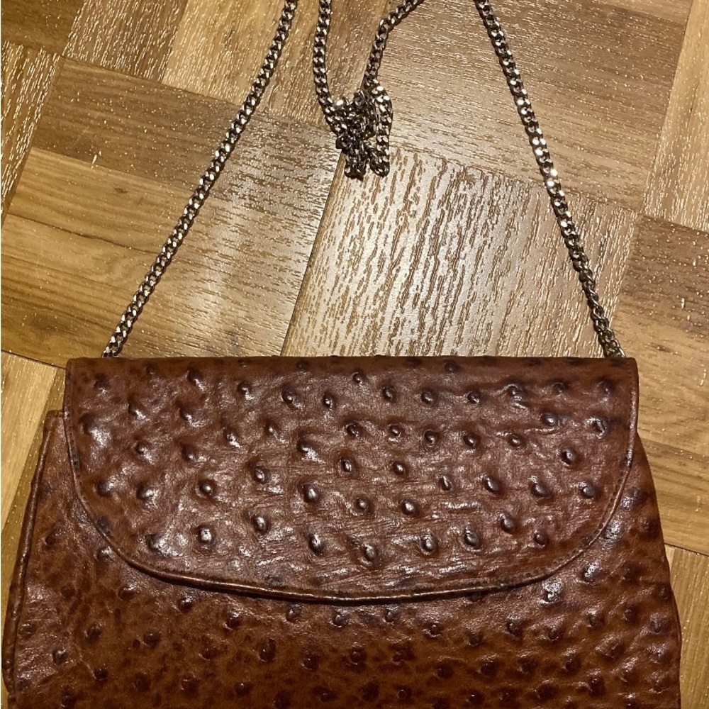 Natural ostrich bag/clutch/crossbody with chain